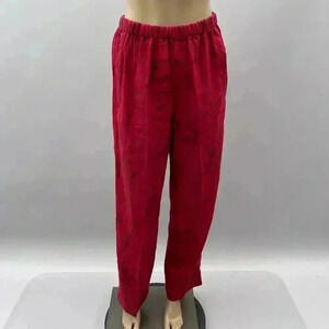 Chico's Design Vintage Pants Size M Red Linen Straight High Rise Pull On Casual